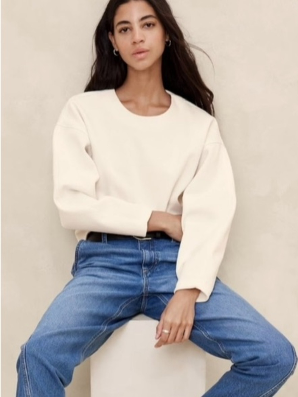 Banana Republic Everyday Minimal Cream Crewneck Sweatshirt! Nwt! S